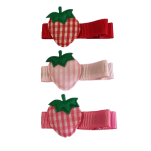 Embellished Non Slip Hair Clip - Strawberry 3pc Set  Pinkberry Kisses