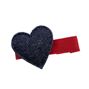 Embellished Non Slip Hair Clip - Denim Heart on red Pinkberry Kisses Baby Toddler Hair Accessories
