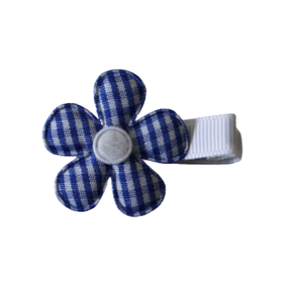 Embellished Non Slip Hair Clip - Blue Checked Flower Baby Toddler Hair Accessories Pinkberry Kisses 
