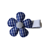 Embellished Non Slip Hair Clip - Blue Checked Flower Baby Toddler Hair Accessories Pinkberry Kisses 