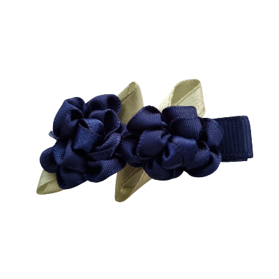 Embellished Non Slip Hair Clip Hair accessories for girls - Cabbage Rose Duo Blue Navy