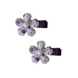 Embellished Non Slip Hair Clip - Floral Flower Hair Clip Baby Toddler Hair Accessories Pinkberry Kisses White with Purple Pair of Hair Clips 