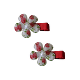 Embellished Non Slip Hair Clip - Floral Flower Hair Clip Baby Toddler Hair Accessories Pinkberry Kisses White with Red Pair of Hair Clips