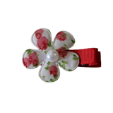 Embellished Non Slip Hair Clip - Floral Flower Hair Clip Baby Toddler Hair Accessories Pinkberry Kisses White with Red