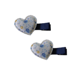Embellished Non Slip Hair Clip - Floral Heart Hair Clip Baby Toddler Hair Accessories Pinkberry Kisses White Blue Pair of Hair Clips