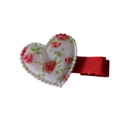 Embellished Non Slip Hair Clip - Floral Heart Hair Clip Baby Toddler Hair Accessories Pinkberry Kisses  White Red