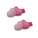 Embellished Non Slip Hair Clip - Heart Duo Pink Gingham Pinkberry Kisses Baby Toddler Hair Accessories Pinkberry Kisses pair Set