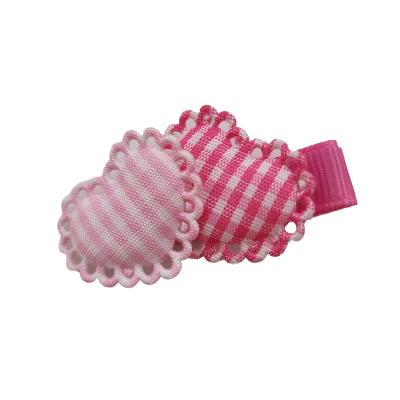 Embellished Non Slip Hair Clip - Heart Duo Pink Gingham Pinkberry Kisses Baby Toddler Hair Accessories Pinkberry Kisses