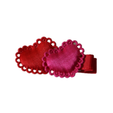 Embellished Non Slip Hair Clip - Heart Duo Pink and Red Pinkberry Kisses Baby Toddler Hair Accessories 