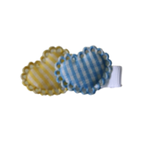 Embellished Non Slip Hair Clip - Heart Duo Yellow and Blue Gingham Pinkberry Kisses Baby Toddler Hair Accessories 