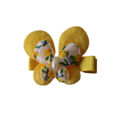 Embellished Non Slip Hair Clip - Large Floral Butterfly Yellow 