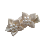 Embellished Non Slip Hair Clip Hair accessories for baby toddler girls - Satin beaded flower duo Cream Pinkberry Kisses