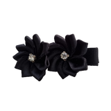 Embellished Non Slip Hair Clip Hair accessories for girls - Satin bling flower duo Black