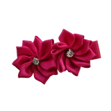 Embellished Non Slip Hair Clip Hair accessories for girls - Satin bling flower duo Bright Pink