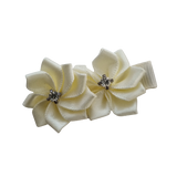 Embellished Non Slip Hair Clip Hair accessories for girls - Satin bling flower duo Cream