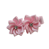 Embellished Non Slip Hair Clip Hair accessories for girls - Satin bling flower duo Light Pink