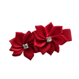 Embellished Non Slip Hair Clip Hair accessories for girls - Satin bling flower duo Red