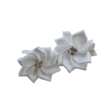 Embellished Non Slip Hair Clip Hair accessories for girls - Satin bling flower duo White