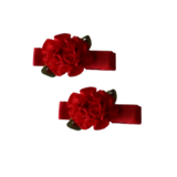 Embellished Non Slip Hair Clip - Satin Flower Baby Toddler Hair Accessories Pinkberry Kisses Red pair of Hair Clips