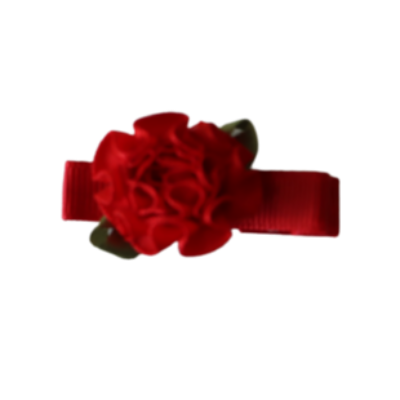 Embellished Non Slip Hair Clip - Satin Flower Baby Toddler Hair Accessories Pinkberry Kisses Red