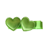 Embellished Non Slip Hair Clip - Satin Heart Duo Baby and Toddler Hair Clip Hair Accessories Pinkberry Kisses Green
