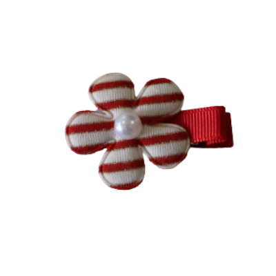 Embellished Non Slip Hair Clip - Striped Flower Hair Clip Baby Toddler Hair Accessories Pinkberry Kisses White Red Striped