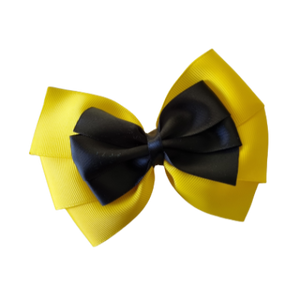 Double Bella Hair Bow 11.5cm - Emma Wiggles - Yellow Base Ribbon with Black Bow - Hair accessories for girls Hair accessories for baby - Pinkberry Kisses