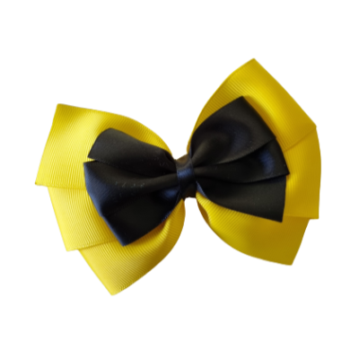 Double Bella Hair Bow 11.5cm - Emma Wiggles - Yellow Base Ribbon with Black Bow - Hair accessories for girls Hair accessories for baby - Pinkberry Kisses