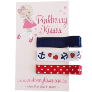 Everyday non slip hair clips - Ahoy There Sailor - Baby Hair Accessories Toddler Hair Accessories Girl Hair Accessories Pinkberry Kisses