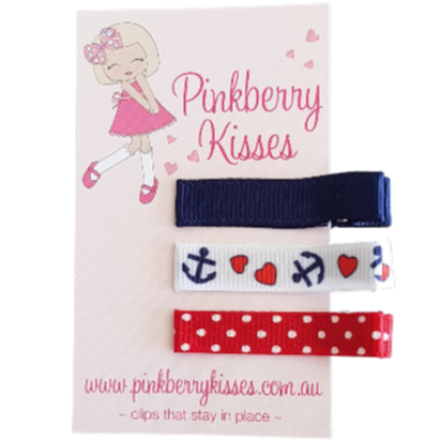Everyday non slip hair clips - Ahoy There Sailor - Baby Hair Accessories Toddler Hair Accessories Girl Hair Accessories Pinkberry Kisses