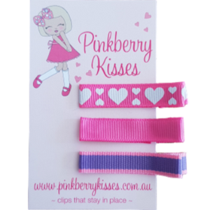 Everyday non slip hair clips - Hearts on pink - Ballet Love Baby Hair Accessories Toddler Hair Accessories Girl Hair Accessories Pinkberry Kisses