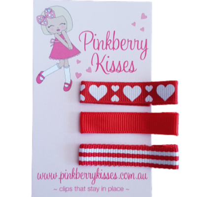 Everyday non slip hair clips - Hearts on red - Ballet Love Baby Hair Accessories Toddler Hair Accessories Girl Hair Accessories Pinkberry Kisses