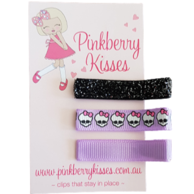 Everyday non slip hair clips - Midnight Skulls - Ballet Love Baby Hair Accessories Toddler Hair Accessories Girl Hair Accessories Pinkberry Kisses