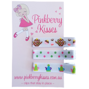 Everyday non slip hair clips - Tea for two Baby Hair Accessories Toddler Hair Accessories Girl Hair Accessories Pinkberry Kisses