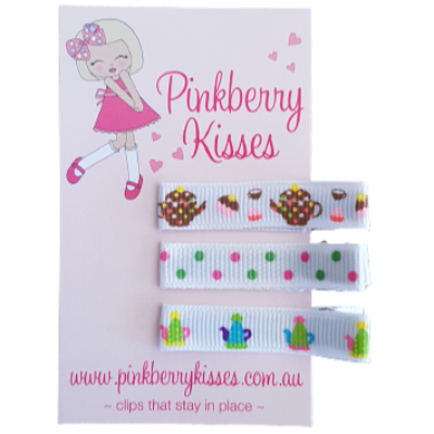 Everyday non slip hair clips - Tea for two Baby Hair Accessories Toddler Hair Accessories Girl Hair Accessories Pinkberry Kisses