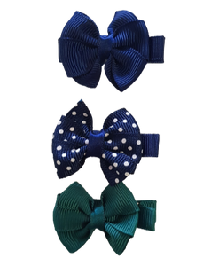 Mini Bella Hair Bow - Navy and Green Set of 3 Hair Accessories Non Slip Hair Bow Pinkberry Kisses