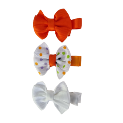 Hair accessories for girls - mini bella hair bow Non Slip Hair Bows Clips Mini Bella Hair Bow - Orange, White and Spotty Set of 3 Set of 3