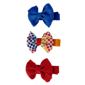 Hair accessories for girls - mini bella hair bow Non Slip Hair Bows Clips Red Blue and Spotty Set of 3