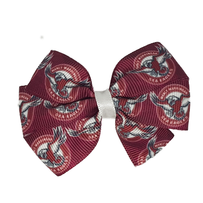 NRL Manly Sea Eagles Bella Hair Bow Clip Non Slip Rugby Hair Accessories Pinkberry Kisses