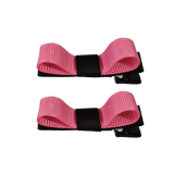 School Hair Accessories Deluxe Hair Clips Girls Hair Bow (Set of 2) Black Base & Centre Ribbon Non Slip Clip Bow Pinkberry Kisses Black hot pink