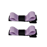 School Hair Accessories Deluxe Hair Clips Girls Hair Bow (Set of 2) Black Base & Centre Ribbon Non Slip Clip Bow Pinkberry Kisses Black  Light Orchid Purple
