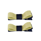 School Deluxe Clippies 2 Colour option (Set of 2) Navy Blue Base & Centre Ribbon Non Slip Clip Bow Pinkberry Kisses Navy Blue Baby Maize Yellow