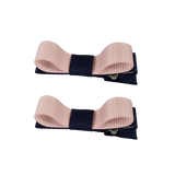 School Hair Accessories Deluxe Hair Clips Girls Hair Bow (Set of 2) Navy Blue Base & Centre Ribbon Non Slip Clip Bow Pinkberry Kisses Navy Blue Light Pink