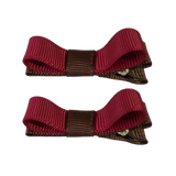 School Hair Accessories Deluxe Hair Clips Girls Hair Bow (Set of 2) Brown Base & Centre Ribbon Non Slip Clip Bow Pinkberry Kisses Brown Burgundy 