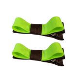 School Hair Accessories Deluxe Hair Clips Girls Hair Bow (Set of 2) Brown Base & Centre Ribbon Non Slip Clip Bow Pinkberry Kisses Brown Key Lime
