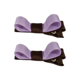 School Hair Accessories Deluxe Hair Clips Girls Hair Bow (Set of 2) Brown Base & Centre Ribbon Non Slip Clip Bow Pinkberry Kisses Brown Light Orchid 