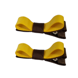 School Hair Accessories Deluxe Hair Clips Girls Hair Bow (Set of 2) Brown Base & Centre Ribbon Non Slip Clip Bow Pinkberry Kisses Brown Maize yellow