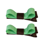 School Hair Accessories Deluxe Hair Clips Girls Hair Bow (Set of 2) Brown Base & Centre Ribbon Non Slip Clip Bow Pinkberry Kisses Brown Mint Green