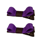 School Hair Accessories Deluxe Hair Clips Girls Hair Bow (Set of 2) Brown Base & Centre Ribbon Non Slip Clip Bow Pinkberry Kisses Brown Purple 