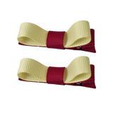 School Hair Accessories Deluxe Hair Clips Girls Hair Bow (Set of 2) Burgundy Base & Centre Ribbon Non Slip Clip Bow Pinkberry Kisses Burgundy Baby Maize yellow